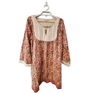 Calypso St Barth tunic top dress womens Medium beaded sequins 3/4 sleeve